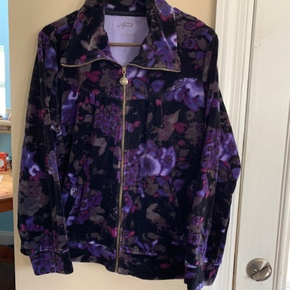Style &Co Sport Purple Velour Zippered Jacket